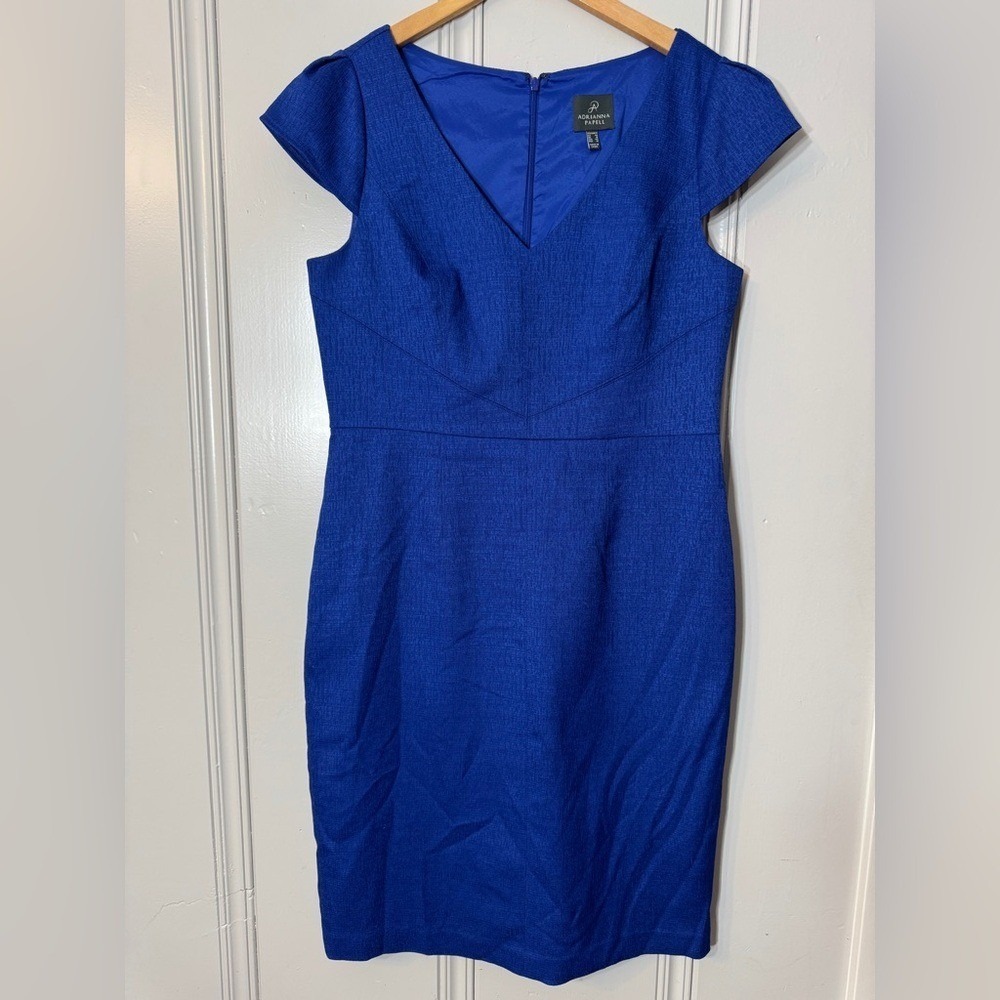 Adrianna Papell Royal Blue Sheath Dress Sz 14 Cap Sleeve Cocktail Textured